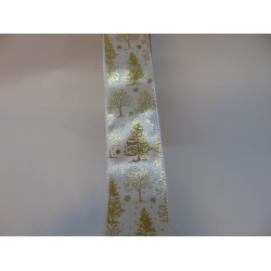 Wstążka biała w złote drzewka 2,5cmx9m
